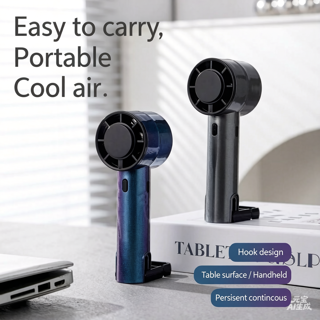 🌬️ Semiconductor Instant Cooling Handheld Fan, 3 Speed Adjustable Portable Pocket Cooler with Built-in Hook & Stand, USB Rechargeable Personal Fan for Camping Desk Outdoor Travel