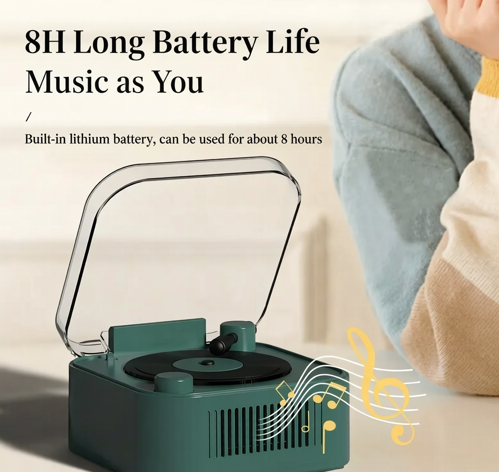 🎵 Retro Vinyl Turntable Style Bluetooth 5.0 Speaker, Spinning Record Decor Mini Stereo Speaker Support TF AUX USB, Rechargeable Portable Vintage Desk Decor Speaker for Bedroom Home