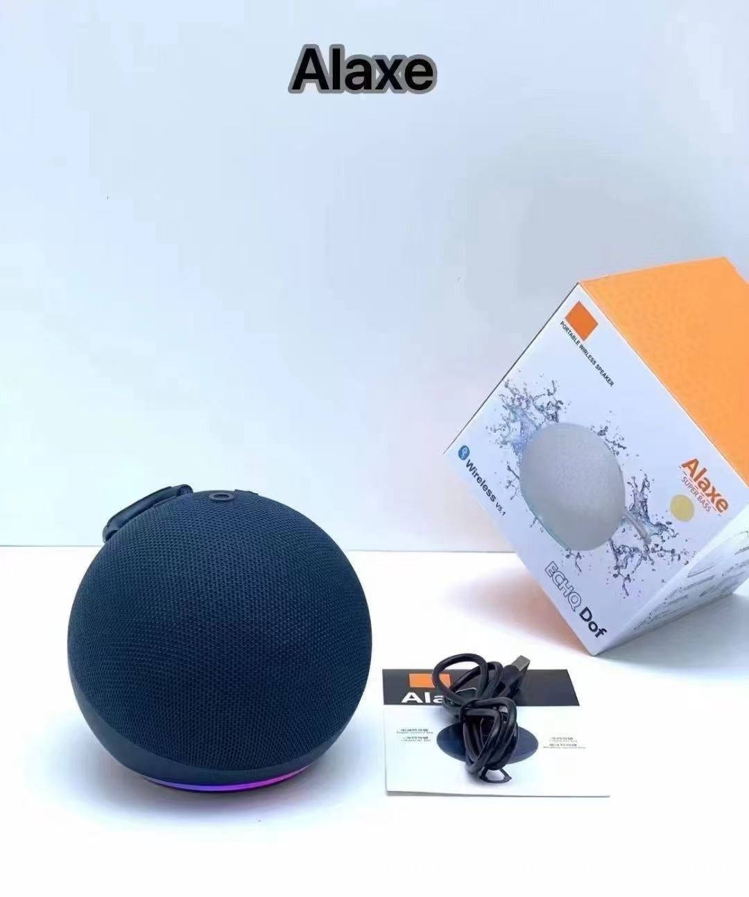 🔋Alaxe Portable Bluetooth 5.3 Speaker, IPX5 Waterproof Mini Ball Wireless Speaker with 360° Surround Sound, RGB LED Lights, Up to 12H Playtime, Compact Outdoor Speaker for Beach Camping Travel Home Party