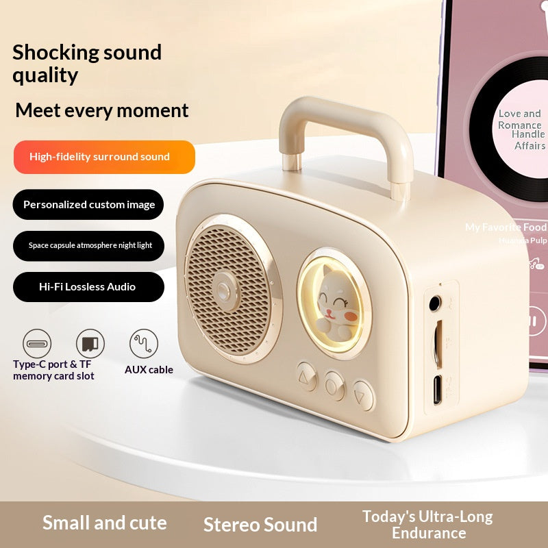🔊 Cute Portable Bluetooth 5.3 Speaker, 5W Hi-Fi Mini Wireless Speaker Support TF Card AUX FM Radio, Type-C Rechargeable Small Outdoor Speaker
