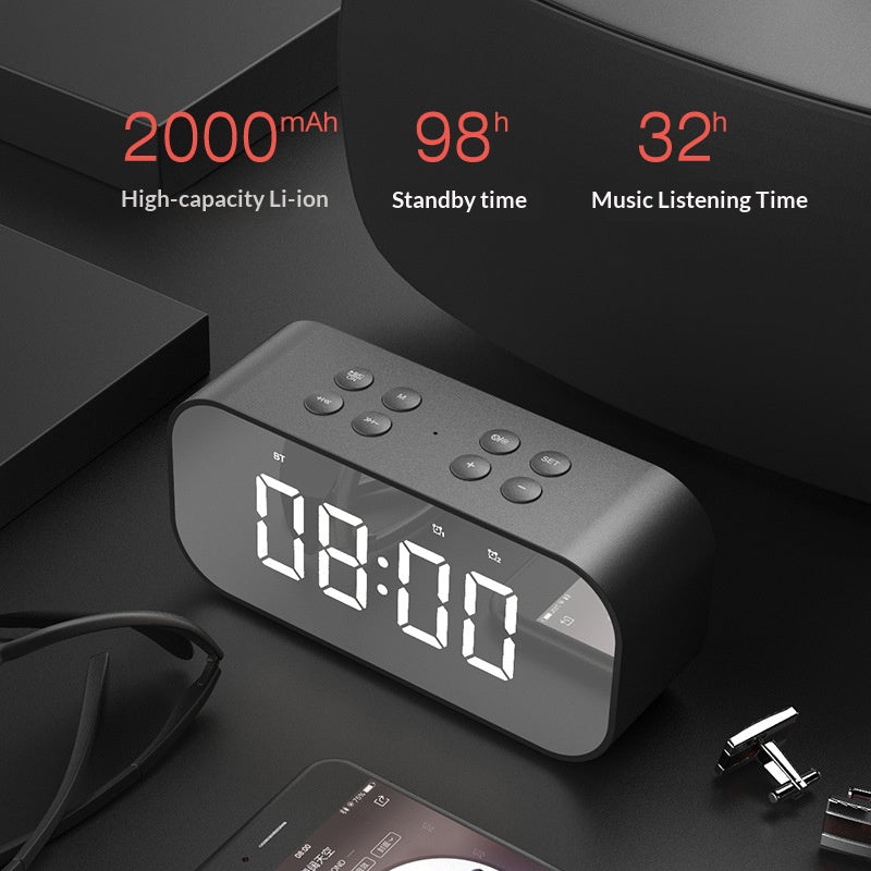 ⏰ 3-in-1 Mirror LED Alarm Clock Bluetooth Speaker, Dual Alarms Hands-Free Call Speaker with 3 Adjustable Brightness, 2000mAh Portable Digital Clock for Bedroom Dorm Office