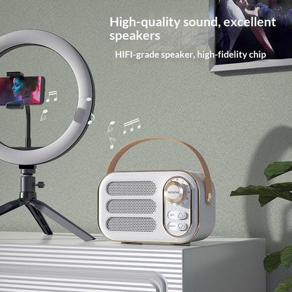 📻 Vintage Portable Bluetooth 5.0 Speaker, Retro Radio Style Hi-Fi Bass Mini Wireless Speaker with Leather Handle Support AUX TF Card for Desk Home Decor