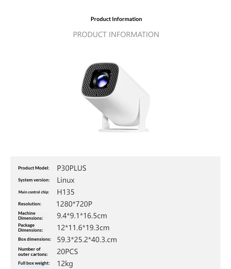 📽️ PLUS Portable Smart Projector, Native 720P 150” Home Theater Projector, WiFi6 Bluetooth5.0 Auto Keystone Correction Mini Projector for Outdoor Camping Dorm Bedroom