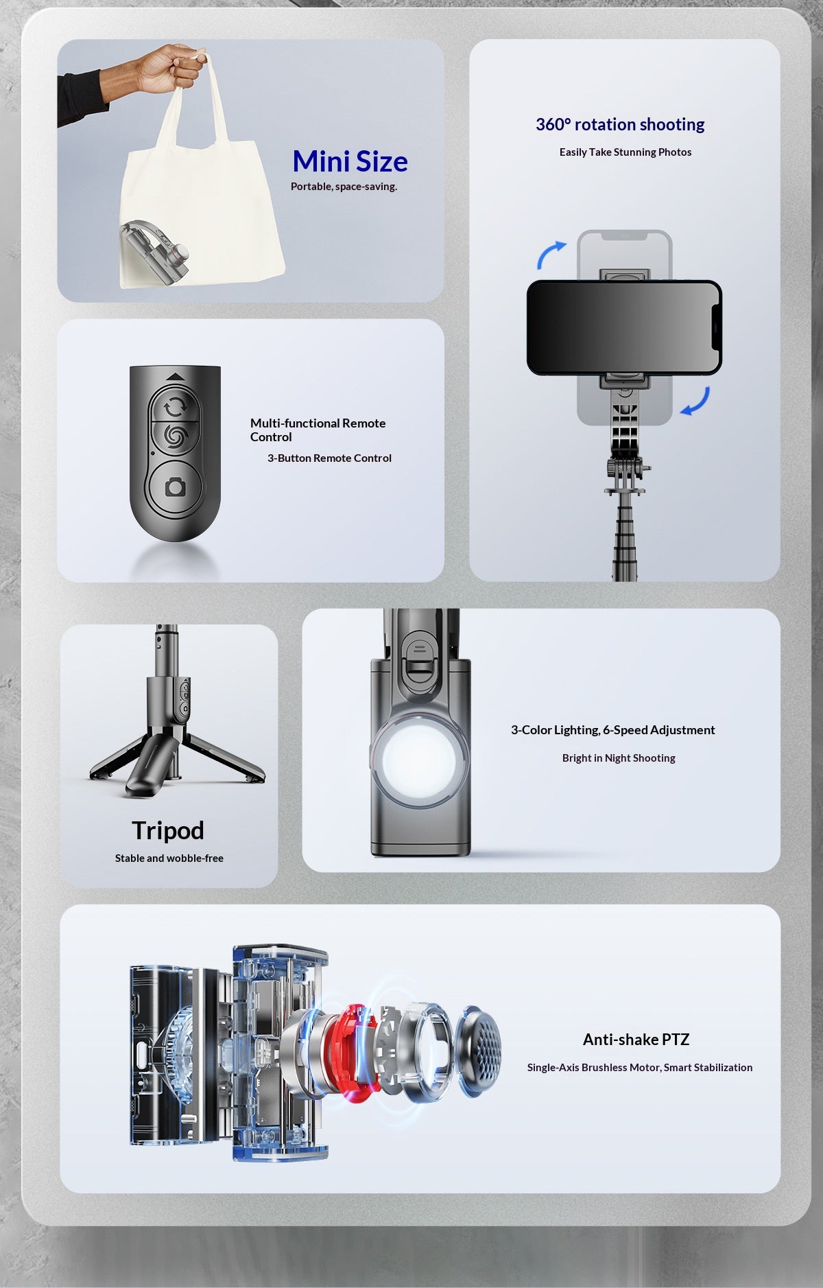 📸 Mini Single Axis Phone Gimbal Stabilizer with 3-Color Fill Light, 360° Rotation Portable Handheld Smartphone Video Stabilizer for Vlog Selfie Night Shooting