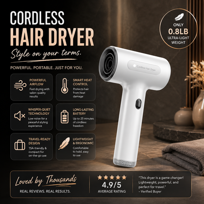 🛍️ 2-in-1 Cordless Hair Dryer & Art Air Dryer, Plug-in Hot Air + Battery Cold Air Rechargeable Portable Blow Dryer for Art Painting Nail Art Travel Dorm