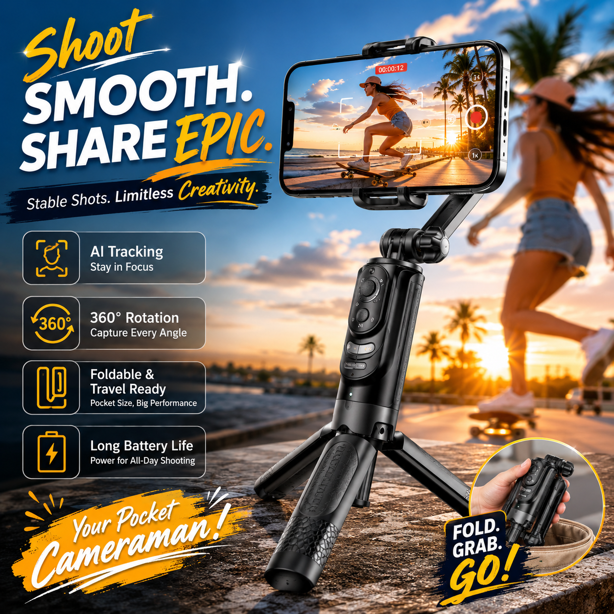 📸 Mini Single Axis Phone Gimbal Stabilizer with 3-Color Fill Light, 360° Rotation Portable Handheld Smartphone Video Stabilizer for Vlog Selfie Night Shooting