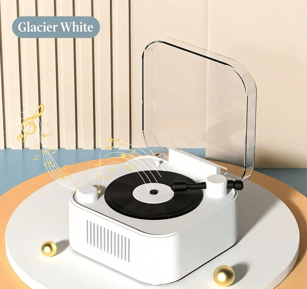 🎵 Retro Vinyl Turntable Style Bluetooth 5.0 Speaker, Spinning Record Decor Mini Stereo Speaker Support TF AUX USB, Rechargeable Portable Vintage Desk Decor Speaker for Bedroom Home