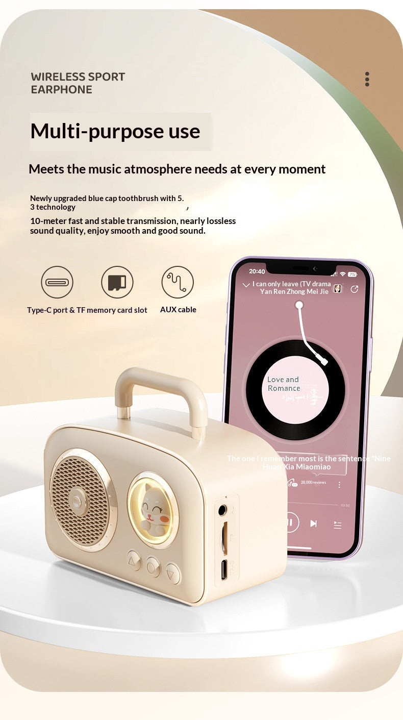 🔊 Cute Portable Bluetooth 5.3 Speaker, 5W Hi-Fi Mini Wireless Speaker Support TF Card AUX FM Radio, Type-C Rechargeable Small Outdoor Speaker