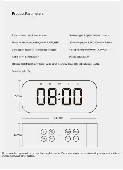 ⏰ 3-in-1 Mirror LED Alarm Clock Bluetooth Speaker, Dual Alarms Hands-Free Call Speaker with 3 Adjustable Brightness, 2000mAh Portable Digital Clock for Bedroom Dorm Office