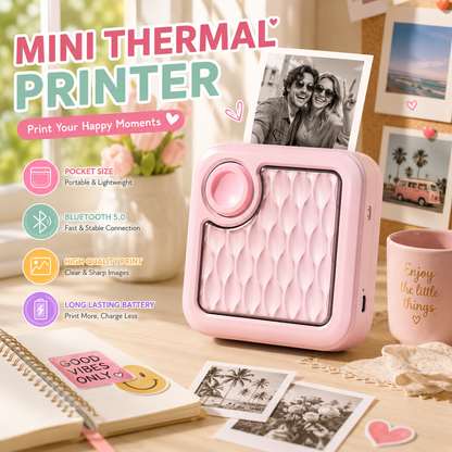 💖 Cute Portable Mini Thermal Printer, Wireless Bluetooth Inkless Sticker Printer for Kids, Homework Error Note, DIY Label Photo Memo, Full Accessory Bundle Included