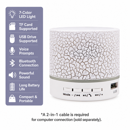 Pocket Mini Wireless Bluetooth Speaker with Crackle RGB LED Night Light, Portable Small Speaker Support TF Card USB AUX Hands-Free Call, Compact Gift Speaker for Home Office Party Travel Kids
