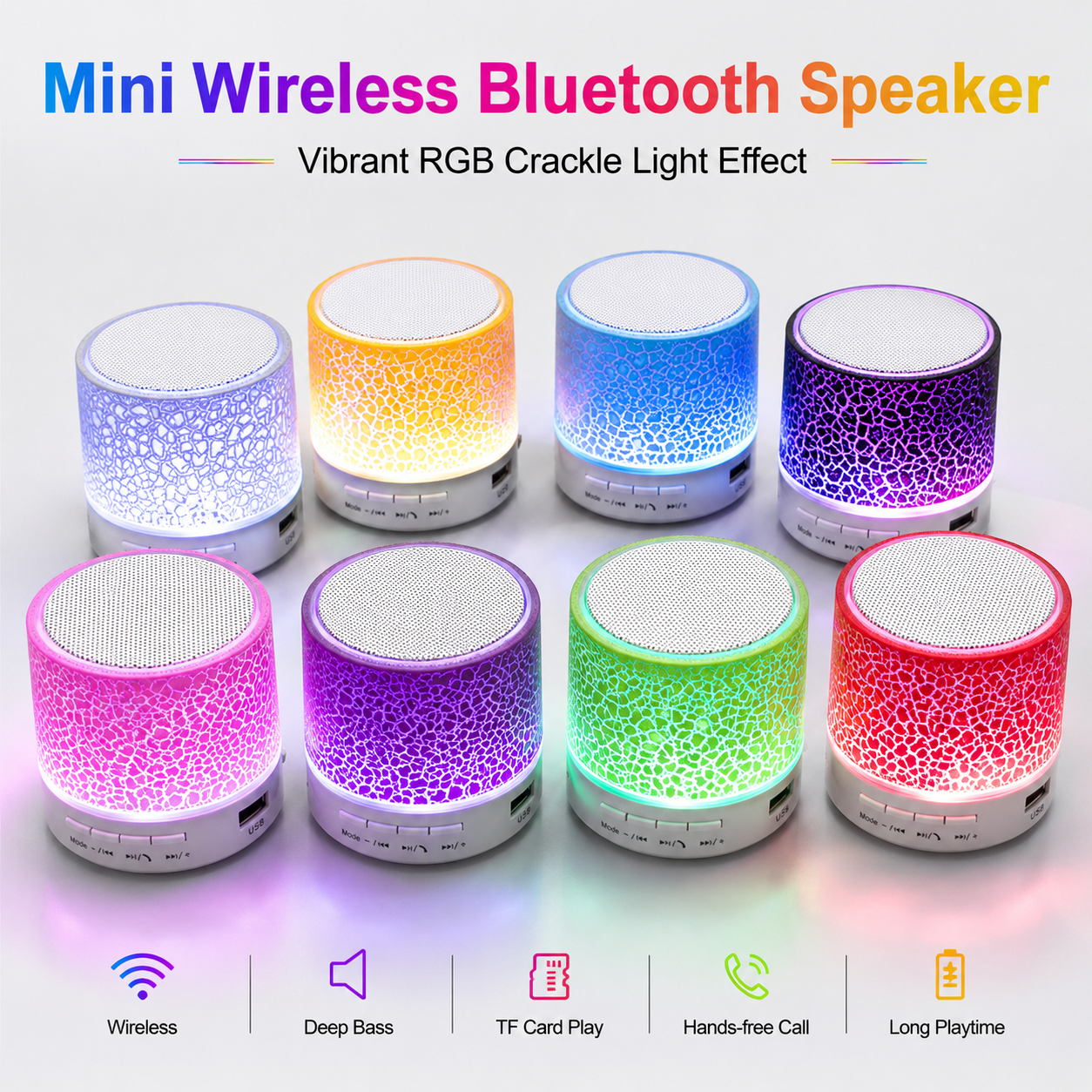 Pocket Mini Wireless Bluetooth Speaker with Crackle RGB LED Night Light, Portable Small Speaker Support TF Card USB AUX Hands-Free Call, Compact Gift Speaker for Home Office Party Travel Kids