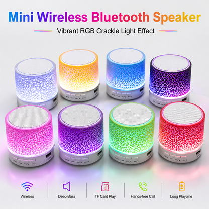 Pocket Mini Wireless Bluetooth Speaker with Crackle RGB LED Night Light, Portable Small Speaker Support TF Card USB AUX Hands-Free Call, Compact Gift Speaker for Home Office Party Travel Kids