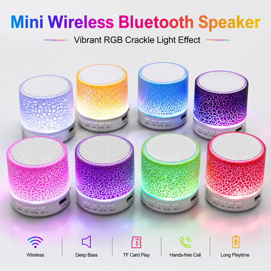 Pocket Mini Wireless Bluetooth Speaker with Crackle RGB LED Night Light, Portable Small Speaker Support TF Card USB AUX Hands-Free Call, Compact Gift Speaker for Home Office Party Travel Kids