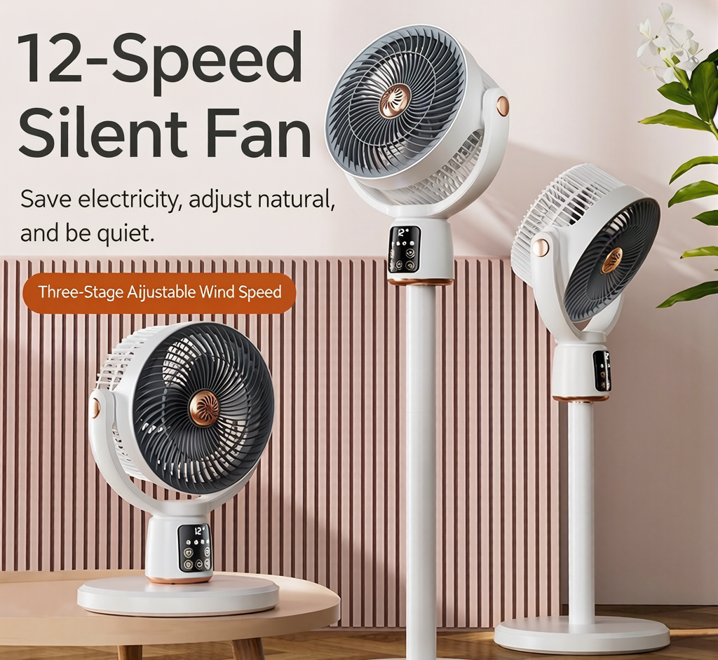 🌬️ Smart Air Circulator Fan, 12-Speed Quiet Brushless Desk Fan with Remote App Voice Control, 3D Oscillating Energy Efficient Whole Room Circulation Fan for Bedroom Home Office