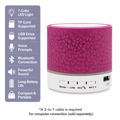 Pocket Mini Wireless Bluetooth Speaker with Crackle RGB LED Night Light, Portable Small Speaker Support TF Card USB AUX Hands-Free Call, Compact Gift Speaker for Home Office Party Travel Kids