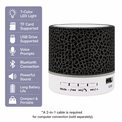 Pocket Mini Wireless Bluetooth Speaker with Crackle RGB LED Night Light, Portable Small Speaker Support TF Card USB AUX Hands-Free Call, Compact Gift Speaker for Home Office Party Travel Kids