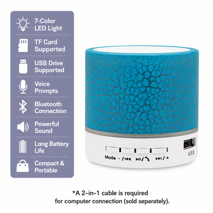 Pocket Mini Wireless Bluetooth Speaker with Crackle RGB LED Night Light, Portable Small Speaker Support TF Card USB AUX Hands-Free Call, Compact Gift Speaker for Home Office Party Travel Kids