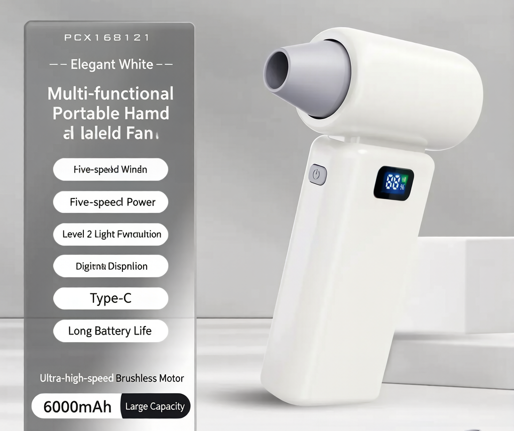 🌬️  High Speed Turbo Handheld Portable Fan with LED Digital Display & Built-in Flashlight, Brushless Motor Multi-Speed USB Fast Charging Mini Pocket Air Cooler for Camping Outdoor Travel