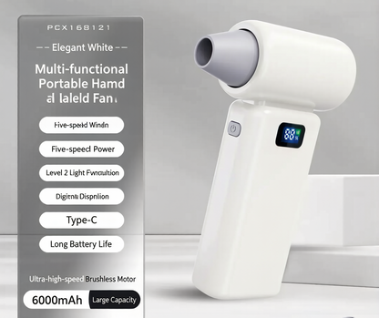 🌬️  High Speed Turbo Handheld Portable Fan with LED Digital Display & Built-in Flashlight, Brushless Motor Multi-Speed USB Fast Charging Mini Pocket Air Cooler for Camping Outdoor Travel