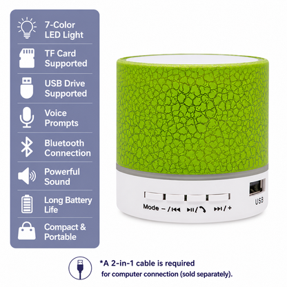 Pocket Mini Wireless Bluetooth Speaker with Crackle RGB LED Night Light, Portable Small Speaker Support TF Card USB AUX Hands-Free Call, Compact Gift Speaker for Home Office Party Travel Kids