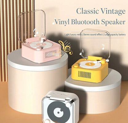 🎵 Retro Vinyl Turntable Style Bluetooth 5.0 Speaker, Spinning Record Decor Mini Stereo Speaker Support TF AUX USB, Rechargeable Portable Vintage Desk Decor Speaker for Bedroom Home