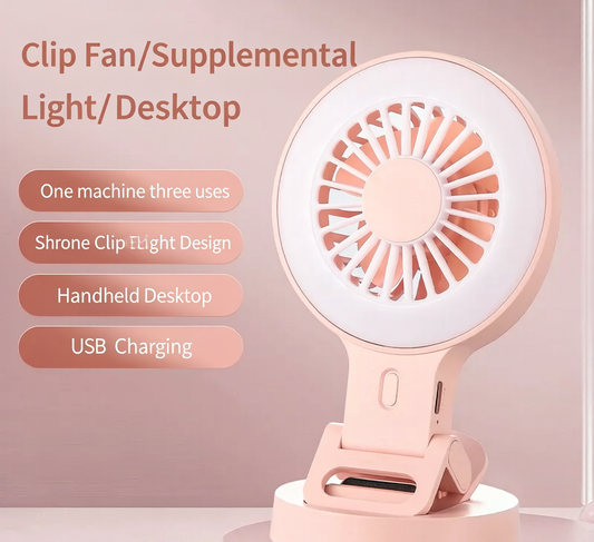 📸3-in-1 Clip On Phone Fan with LED Ring Fill Light, 3 Speed Adjustable Angle USB-C Rechargeable Portable Desk Fan for Vlog Selfie Makeup Content Creation