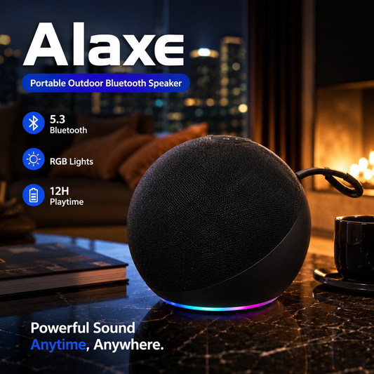 🔋Alaxe Portable Bluetooth 5.3 Speaker, IPX5 Waterproof Mini Ball Wireless Speaker with 360° Surround Sound, RGB LED Lights, Up to 12H Playtime, Compact Outdoor Speaker for Beach Camping Travel Home Party