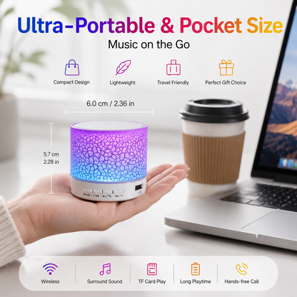 Pocket Mini Wireless Bluetooth Speaker with Crackle RGB LED Night Light, Portable Small Speaker Support TF Card USB AUX Hands-Free Call, Compact Gift Speaker for Home Office Party Travel Kids