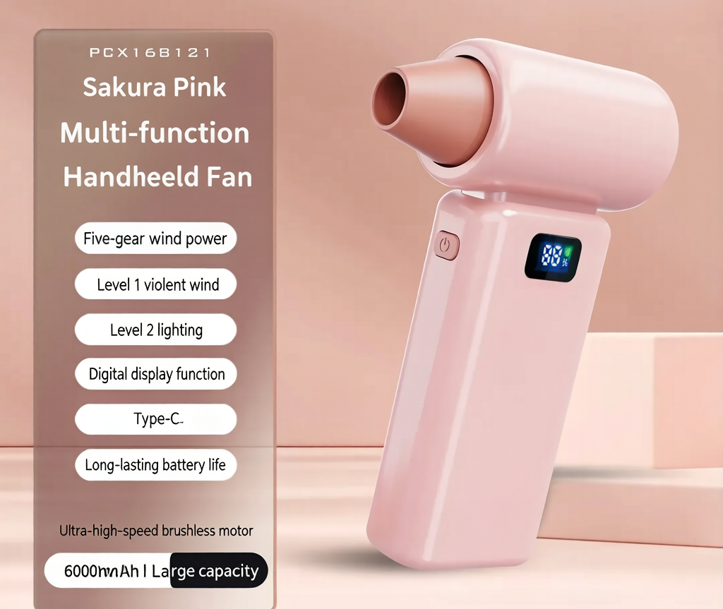 🌬️  High Speed Turbo Handheld Portable Fan with LED Digital Display & Built-in Flashlight, Brushless Motor Multi-Speed USB Fast Charging Mini Pocket Air Cooler for Camping Outdoor Travel