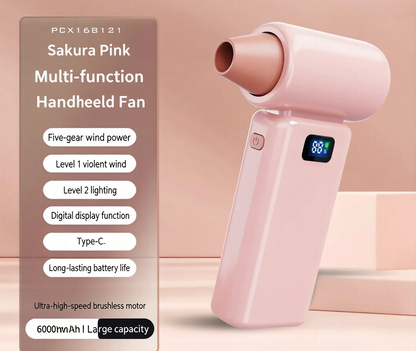 🌬️  High Speed Turbo Handheld Portable Fan with LED Digital Display & Built-in Flashlight, Brushless Motor Multi-Speed USB Fast Charging Mini Pocket Air Cooler for Camping Outdoor Travel