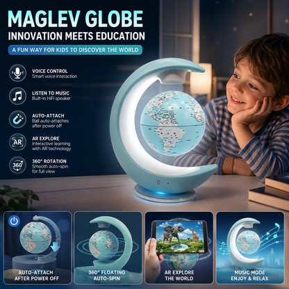 Smart Magnetic Levitating Globe with AR Explore & Voice Control, 360° Auto Rotation Floating World Globe Lamp Built-in Speaker, LED Night Light Educational Toy Gift for Kids Students Home Desk