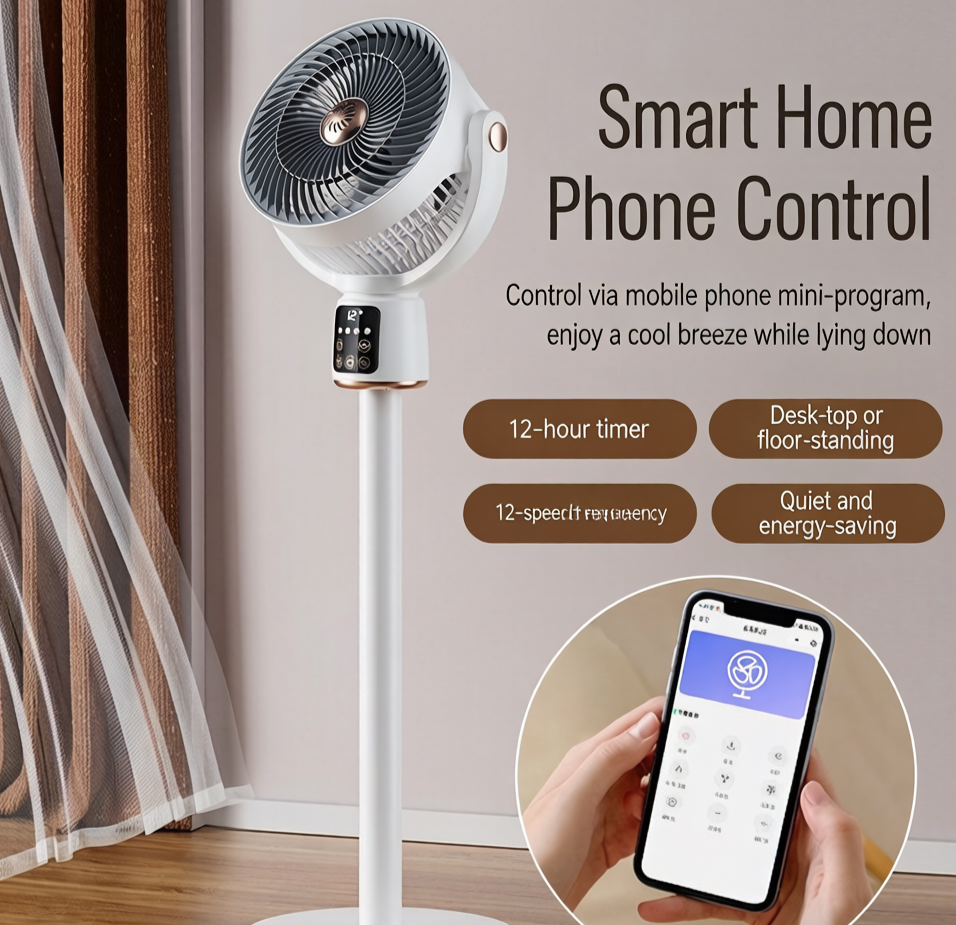 🌬️ Smart Air Circulator Fan, 12-Speed Quiet Brushless Desk Fan with Remote App Voice Control, 3D Oscillating Energy Efficient Whole Room Circulation Fan for Bedroom Home Office