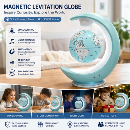 Smart Magnetic Levitating Globe with AR Explore & Voice Control, 360° Auto Rotation Floating World Globe Lamp Built-in Speaker, LED Night Light Educational Toy Gift for Kids Students Home Desk