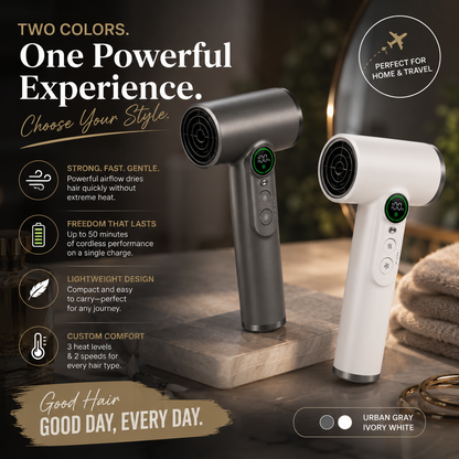🔌Cordless Rechargeable Hair Dryer, 15600mAh Portable No-Outlet Blow Dryer with Hot & Cold Air, 100 Speed Stepless Adjust, 18W Fast Charging Travel Dryer for Dorm & Outdoor