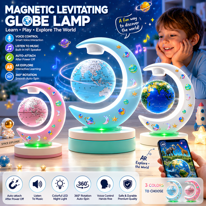 Smart Magnetic Levitating Globe with AR Explore & Voice Control, 360° Auto Rotation Floating World Globe Lamp Built-in Speaker, LED Night Light Educational Toy Gift for Kids Students Home Desk