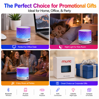 Pocket Mini Wireless Bluetooth Speaker with Crackle RGB LED Night Light, Portable Small Speaker Support TF Card USB AUX Hands-Free Call, Compact Gift Speaker for Home Office Party Travel Kids
