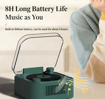 🎵 Retro Vinyl Turntable Style Bluetooth 5.0 Speaker, Spinning Record Decor Mini Stereo Speaker Support TF AUX USB, Rechargeable Portable Vintage Desk Decor Speaker for Bedroom Home