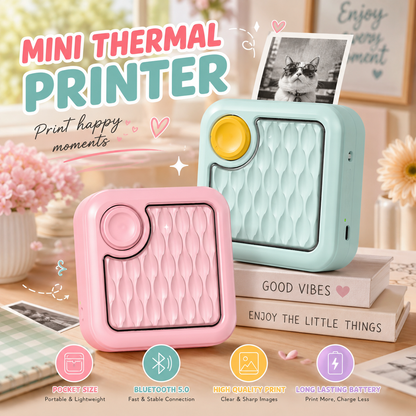 💖 Cute Portable Mini Thermal Printer, Wireless Bluetooth Inkless Sticker Printer for Kids, Homework Error Note, DIY Label Photo Memo, Full Accessory Bundle Included