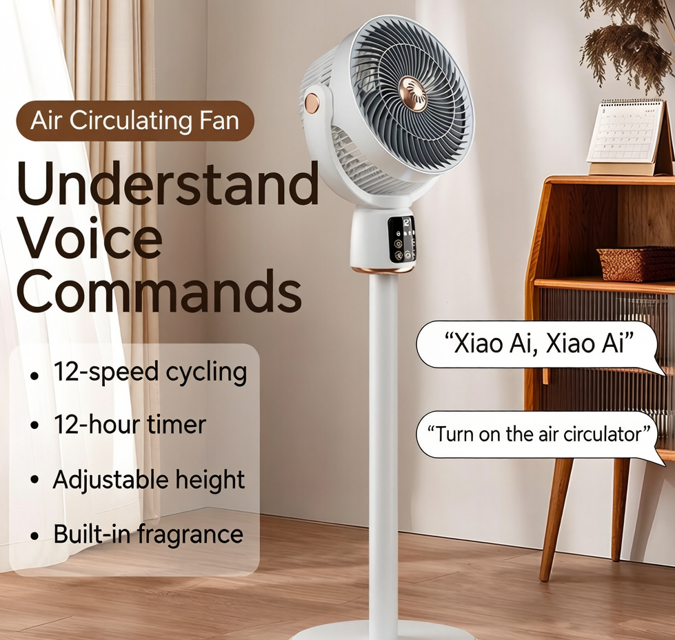 🌬️ Smart Air Circulator Fan, 12-Speed Quiet Brushless Desk Fan with Remote App Voice Control, 3D Oscillating Energy Efficient Whole Room Circulation Fan for Bedroom Home Office