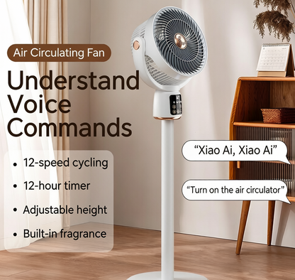 🌬️ Smart Air Circulator Fan, 12-Speed Quiet Brushless Desk Fan with Remote App Voice Control, 3D Oscillating Energy Efficient Whole Room Circulation Fan for Bedroom Home Office