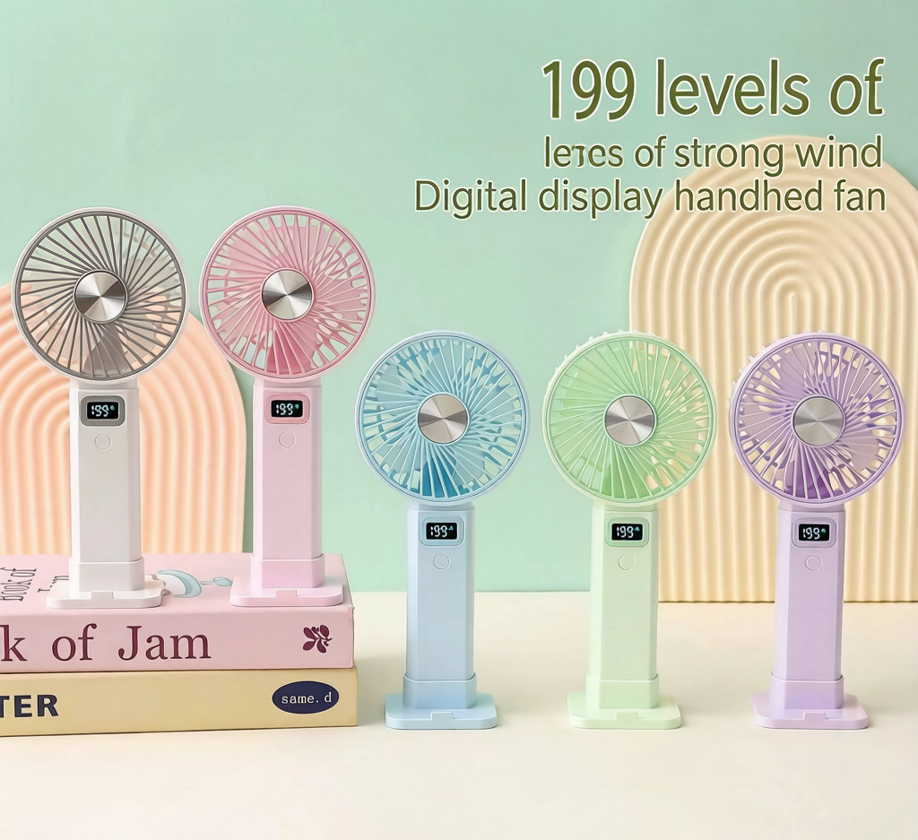 🌬️2-in-1 Handheld & Desktop Fan, 199 Speed Adjustable Portable Fan with Digital LED Display, USB-C Rechargeable Mini Pocket Cooling Fan for Travel Camping Desk Outdoor