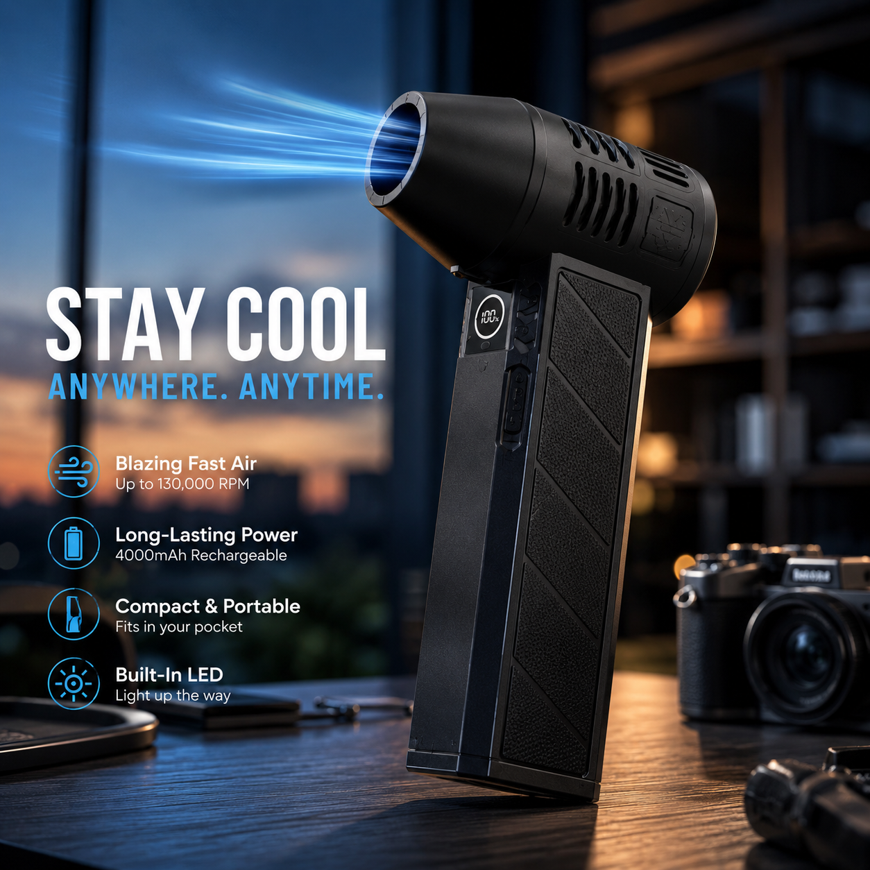 💨  Portable High Speed Turbine Jet Blower Fan, Brushless Motor 4-Speed Adjustable Handheld Blower with Magnetic Nozzle for Cooling Dust Pet Hair Snow Cleaning