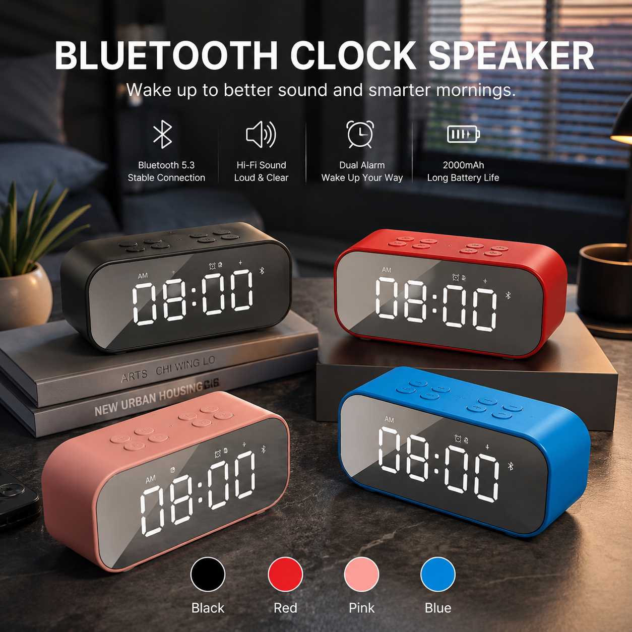 ⏰ 3-in-1 Mirror LED Alarm Clock Bluetooth Speaker, Dual Alarms Hands-Free Call Speaker with 3 Adjustable Brightness, 2000mAh Portable Digital Clock for Bedroom Dorm Office