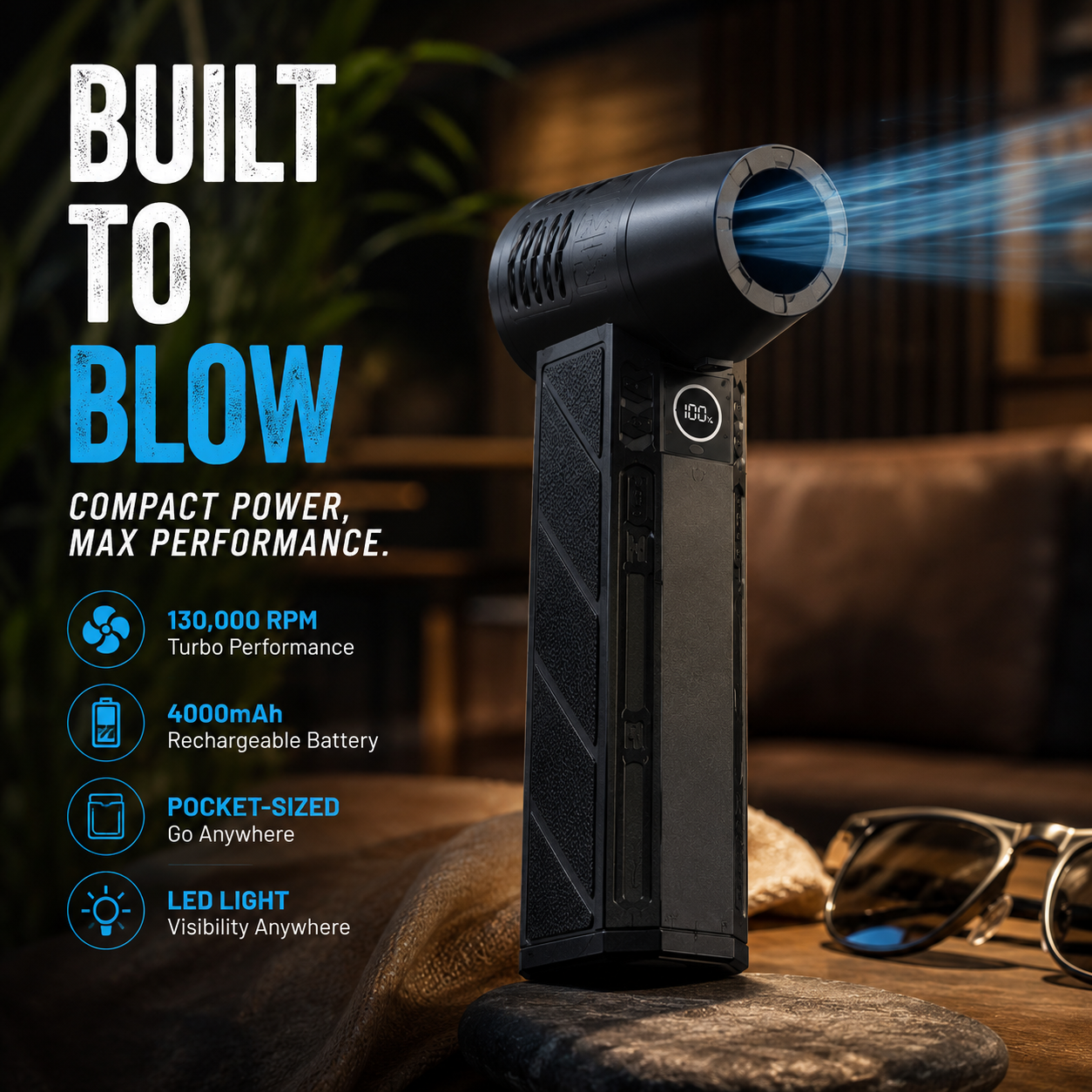 💨  Portable High Speed Turbine Jet Blower Fan, Brushless Motor 4-Speed Adjustable Handheld Blower with Magnetic Nozzle for Cooling Dust Pet Hair Snow Cleaning