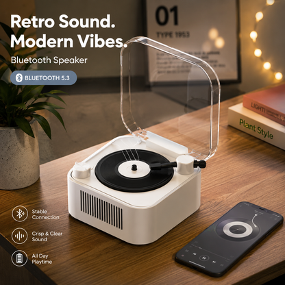 🎵 Retro Vinyl Turntable Style Bluetooth 5.0 Speaker, Spinning Record Decor Mini Stereo Speaker Support TF AUX USB, Rechargeable Portable Vintage Desk Decor Speaker for Bedroom Home