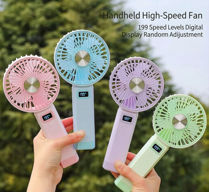 🌬️2-in-1 Handheld & Desktop Fan, 199 Speed Adjustable Portable Fan with Digital LED Display, USB-C Rechargeable Mini Pocket Cooling Fan for Travel Camping Desk Outdoor