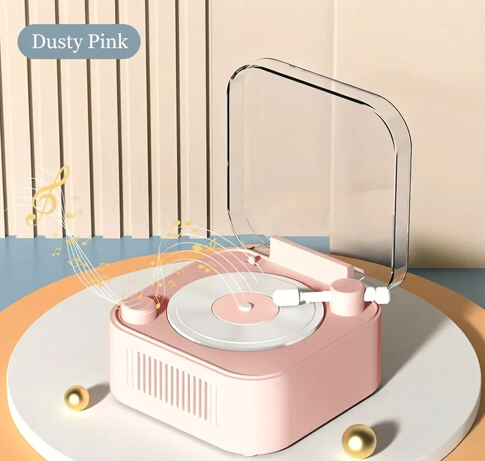 🎵 Retro Vinyl Turntable Style Bluetooth 5.0 Speaker, Spinning Record Decor Mini Stereo Speaker Support TF AUX USB, Rechargeable Portable Vintage Desk Decor Speaker for Bedroom Home