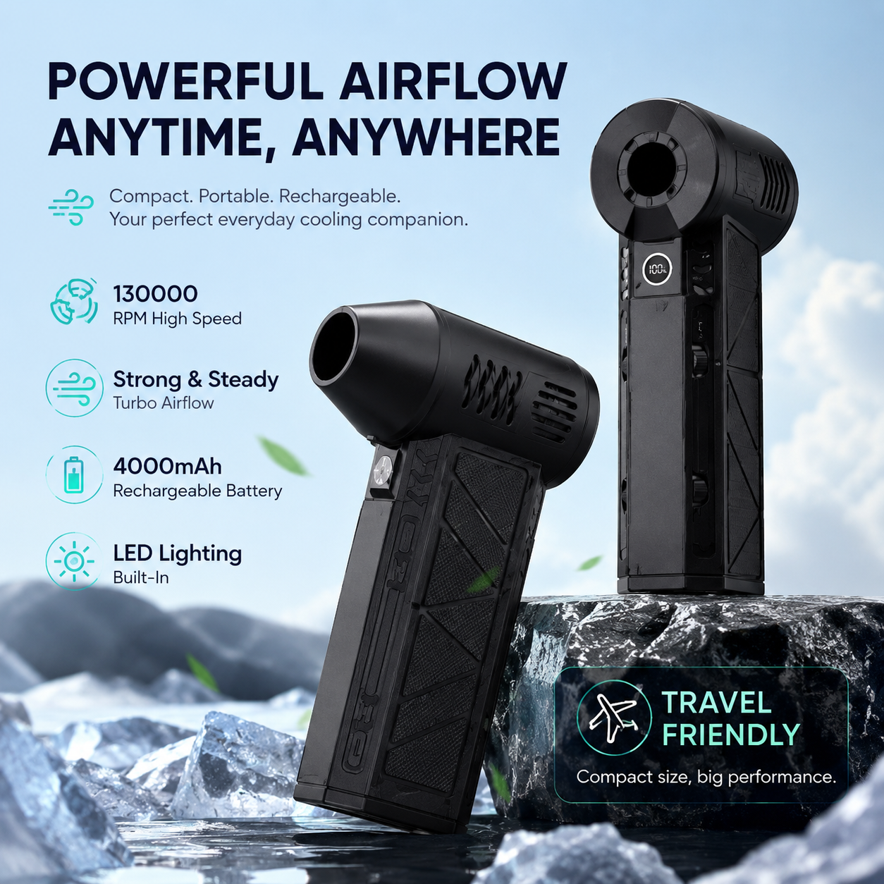 💨  Portable High Speed Turbine Jet Blower Fan, Brushless Motor 4-Speed Adjustable Handheld Blower with Magnetic Nozzle for Cooling Dust Pet Hair Snow Cleaning