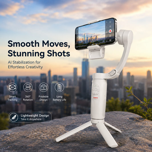 🎥 3-Axis Brushless Phone Gimbal Stabilizer, Foldable Handheld Smartphone Video Stabilizer with Built-in Tripod, One Key Zoom & 270° Rotation for Vlog TikTok YouTube Live Stream
